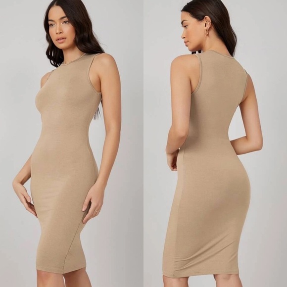 Minimalist high neck bodycon midi dress black - Picture 6 of 11